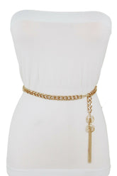 Women Gold Metal Chain Skinny Hip Waist Fashion Belt Spider Fringes Charm XS S M